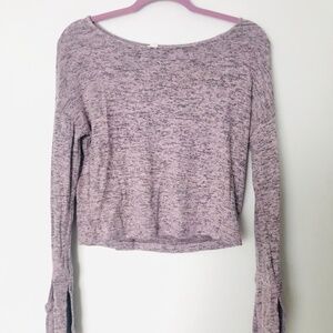 Women Small Long Sleeve Knit Crop Top Shirt Bell Flare Sleeve Light Purple Mauve